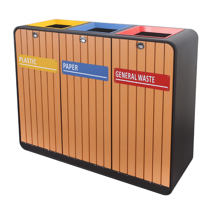 BX-H235 Commercial Three-category Steel and Wood Trash Can