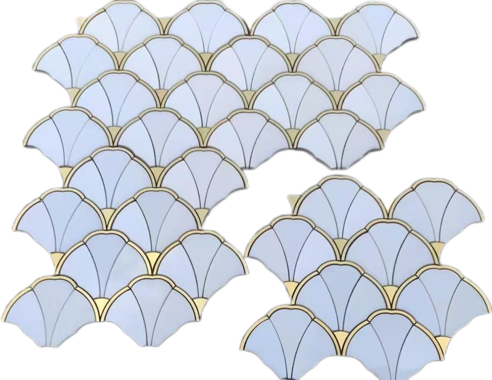 Marble fan-shaped inlay with metal trim