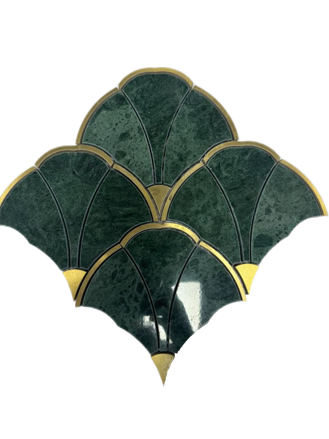 Marble fan-shaped inlay with metal trim