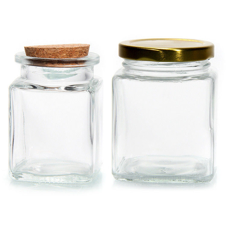Top Grade Square 180 Ml 280 Ml 380 Ml 500 Ml 730 Ml Glass Storage Jar With Tin Plate Lid