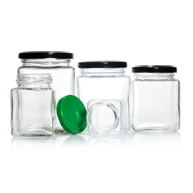 Top Grade Square 180 Ml 280 Ml 380 Ml 500 Ml 730 Ml Glass Storage Jar With Tin Plate Lid