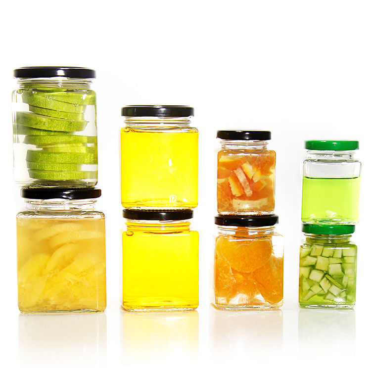 Top Grade Square 180 Ml 280 Ml 380 Ml 500 Ml 730 Ml Glass Storage Jar With Tin Plate Lid