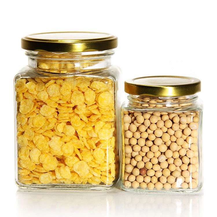 Top Grade Square 180 Ml 280 Ml 380 Ml 500 Ml 730 Ml Glass Storage Jar With Tin Plate Lid
