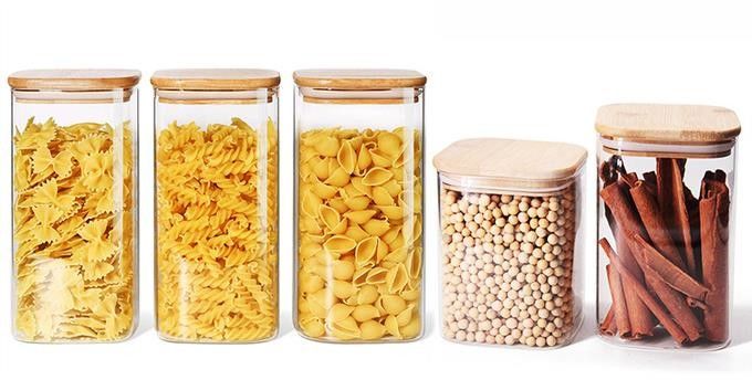 High Borosilicate Snack Glass Storage Jars 1600ml With Bamboo Lids