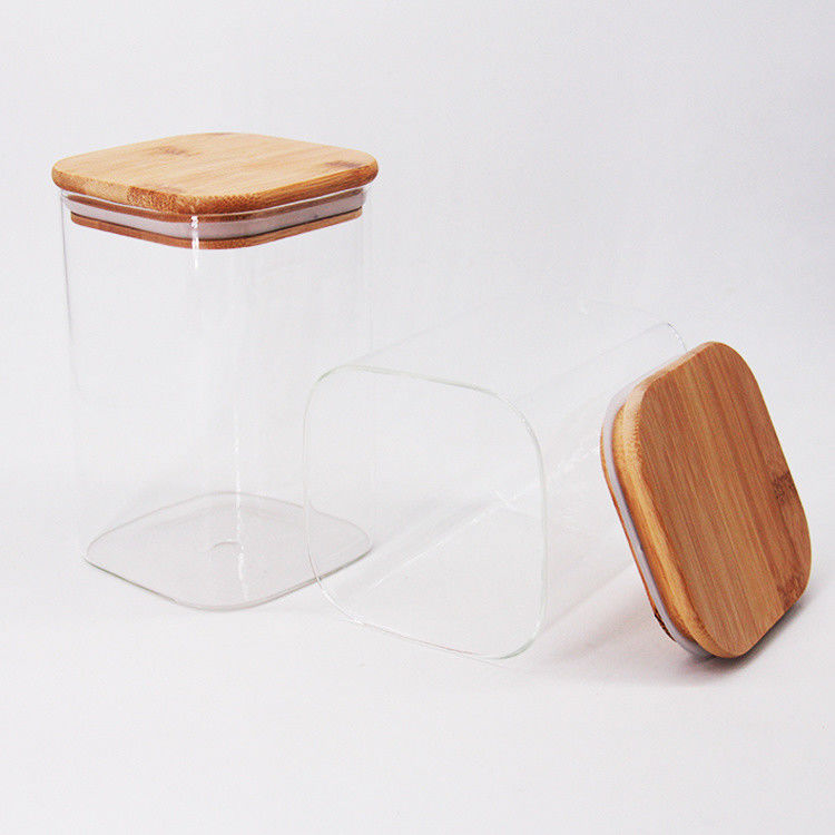 High Borosilicate Snack Glass Storage Jars 1600ml With Bamboo Lids
