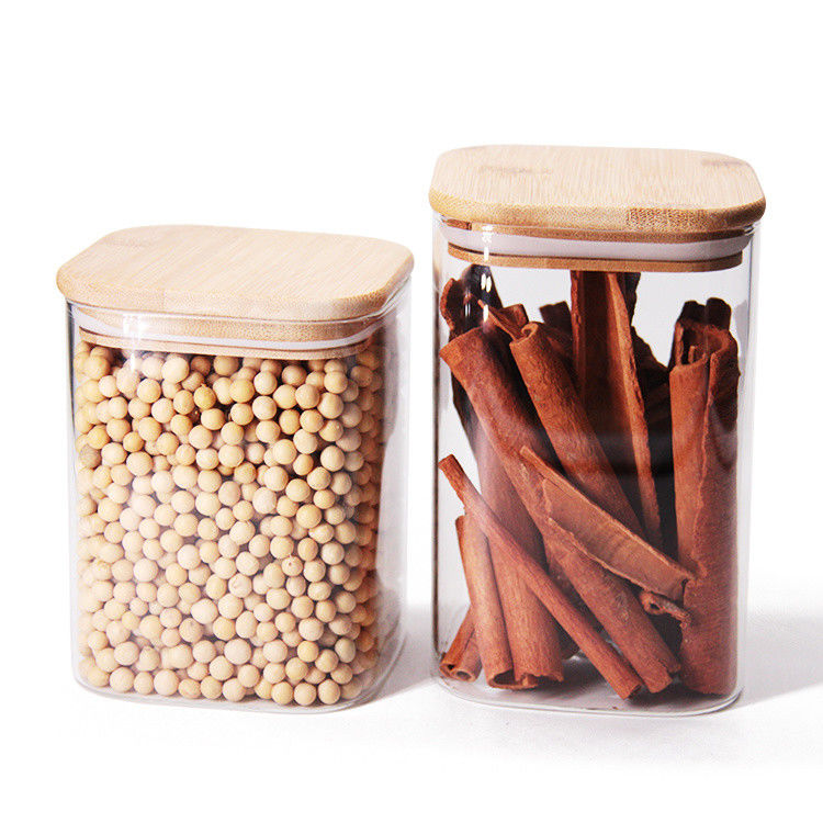 High Borosilicate Snack Glass Storage Jars 1600ml With Bamboo Lids