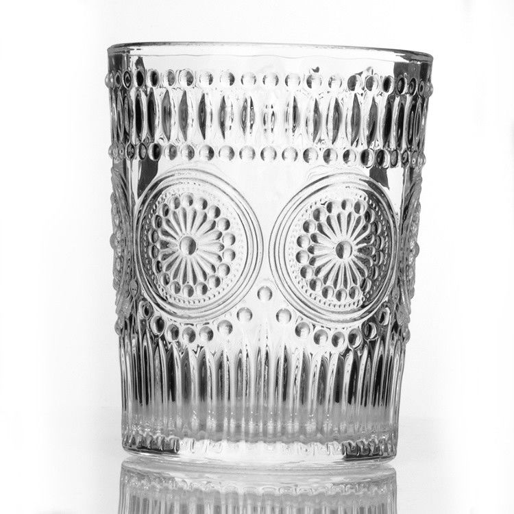 Frosted Crystal Drinking Glasses Embossed Sunflower For Coffee Water