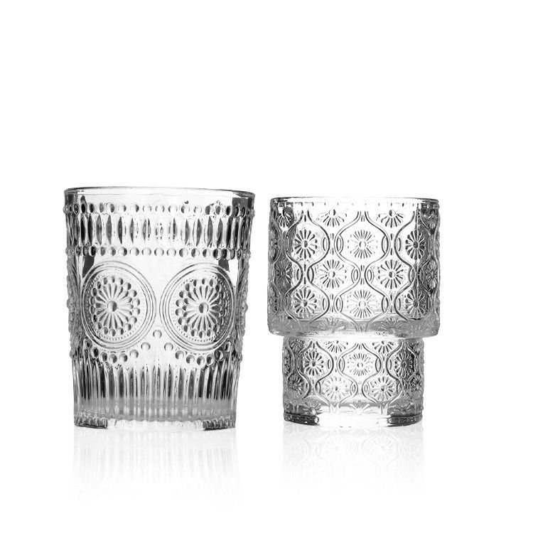 Frosted Crystal Drinking Glasses Embossed Sunflower For Coffee Water