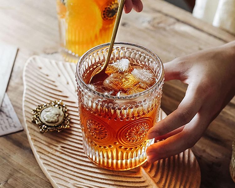 Frosted Crystal Drinking Glasses Embossed Sunflower For Coffee Water