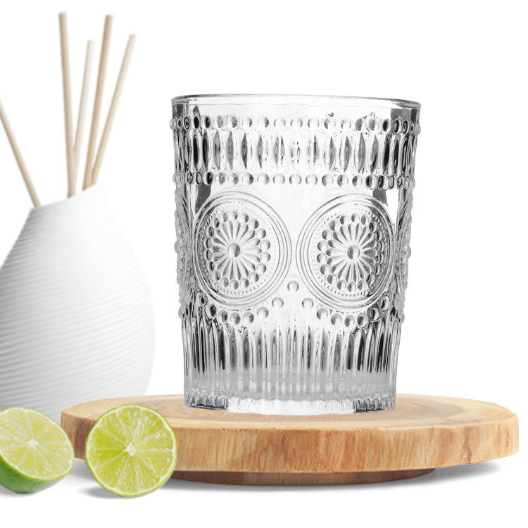 Frosted Crystal Drinking Glasses Embossed Sunflower For Coffee Water