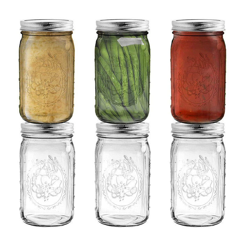 Wholesale Storage Bottles Jam Jar Food Flower Embossed Mason Glass Jar 16oz Woman