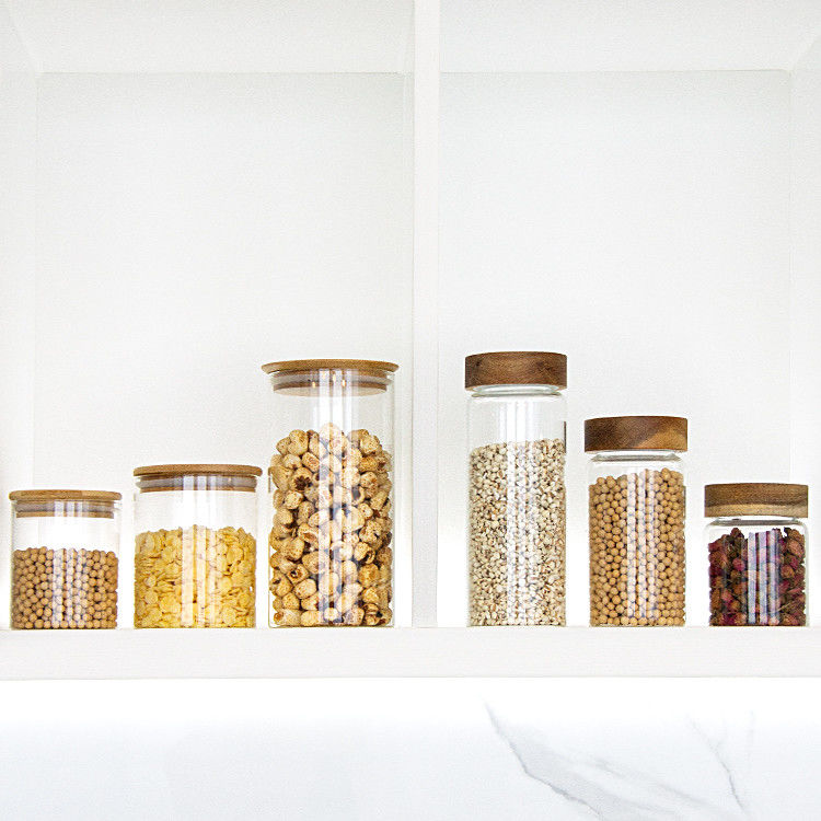 Clear Handmade high Borosilicate Glass Spice Jar With Bamboo Lid