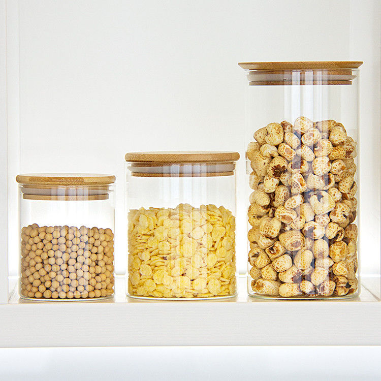 Clear Handmade high Borosilicate Glass Spice Jar With Bamboo Lid