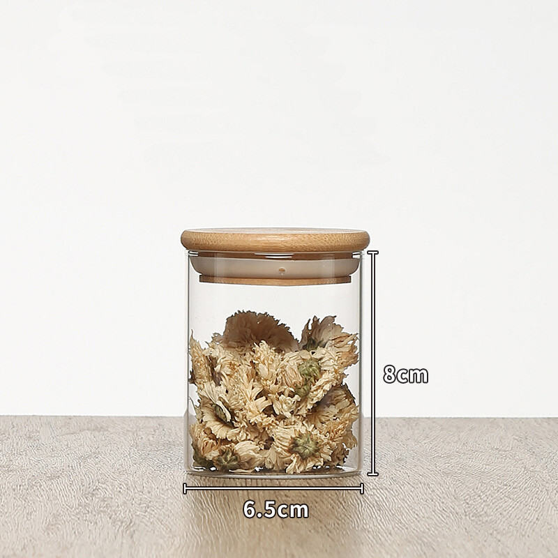 Factory customization HOME Modern Glass Spice Jar with Bamboo Lid Home Kitchen Food Storage Container for Party Use