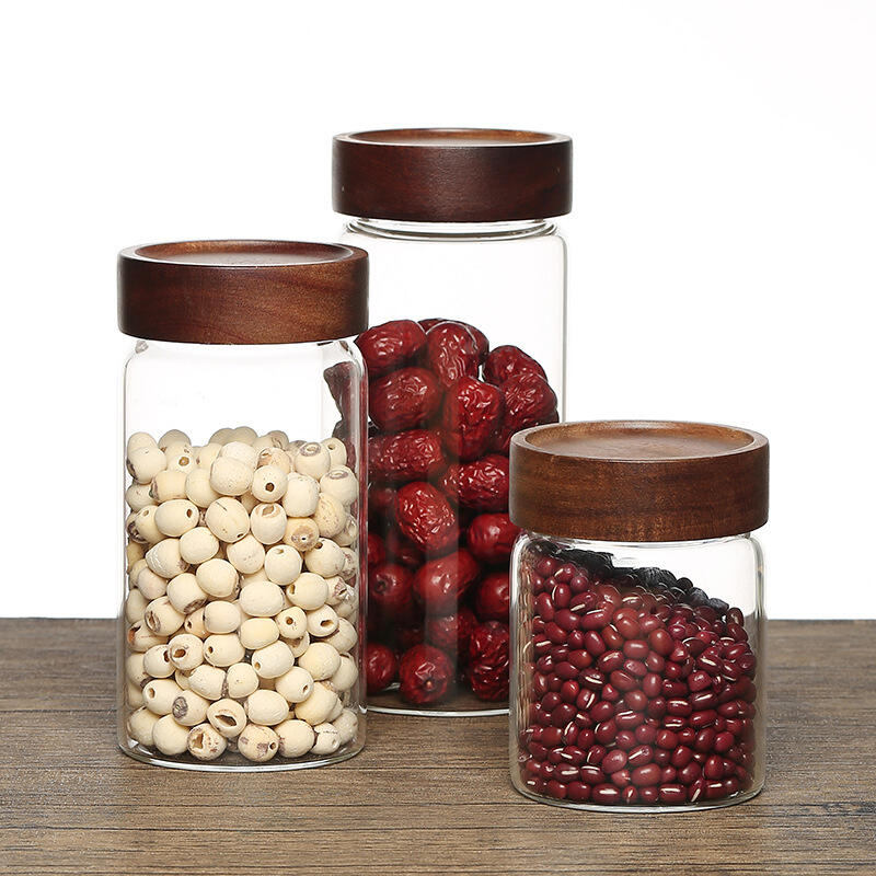 Airtight clear glass food storage jar for kitchen use, suitable for storing tea, coffee beans, spices, sugar, etc