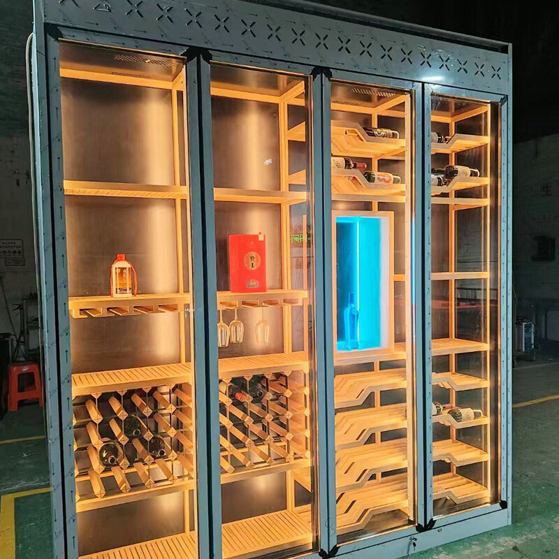 Oak thermostatic wine cabinet, villa wine shelf, red wine cabinet, private wine cellar, stainless steel wine cabinet