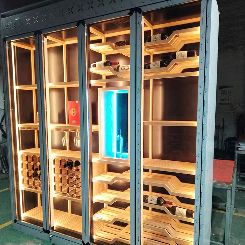 Oak thermostatic wine cabinet, villa wine shelf, red wine cabinet, private wine cellar, stainless steel wine cabinet