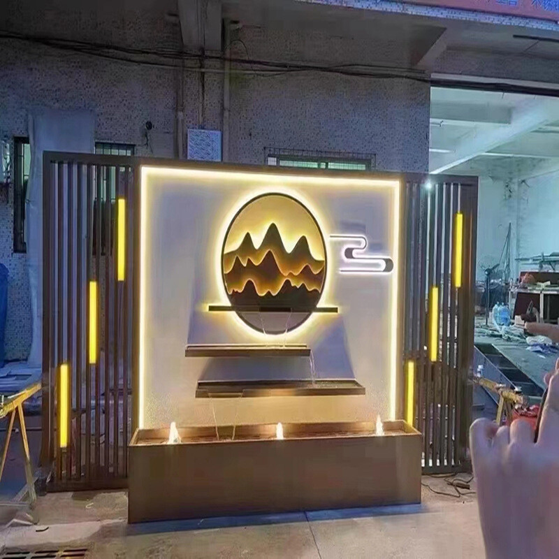 Villa entrance, entrance frame, courtyard background wall, feng shui wall, door partition, stainless steel screen