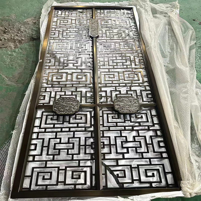 New Hotel Yellow, Titanium, Stainless Steel, Metal Screen, Lazette Partition, Chinese Background Wall, Aluminum Alloy, Laser Engraving