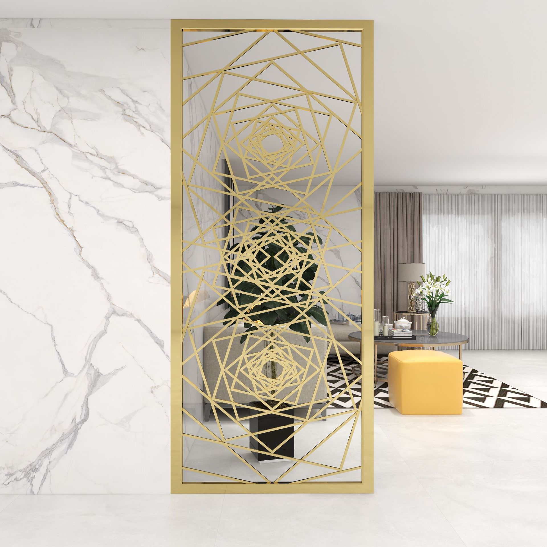 New Hotel Yellow, Titanium, Stainless Steel, Metal Screen, Lazette Partition, Chinese Background Wall, Aluminum Alloy, Laser Engraving