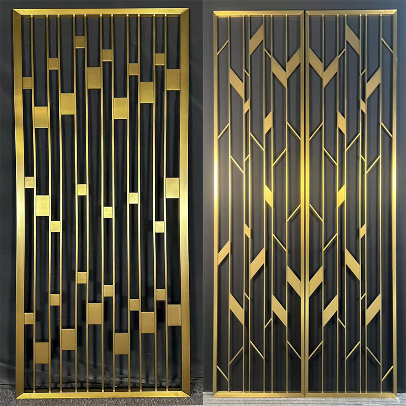 Titanium stainless steel screen, partition wall, light luxury living room, entrance hallway, lattice, modern and simple Chinese metal grille