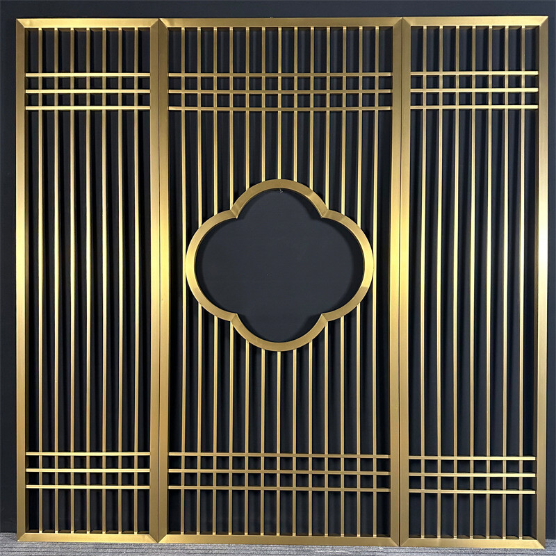 Titanium stainless steel screen, partition wall, light luxury living room, entrance hallway, lattice, modern and simple Chinese metal grille