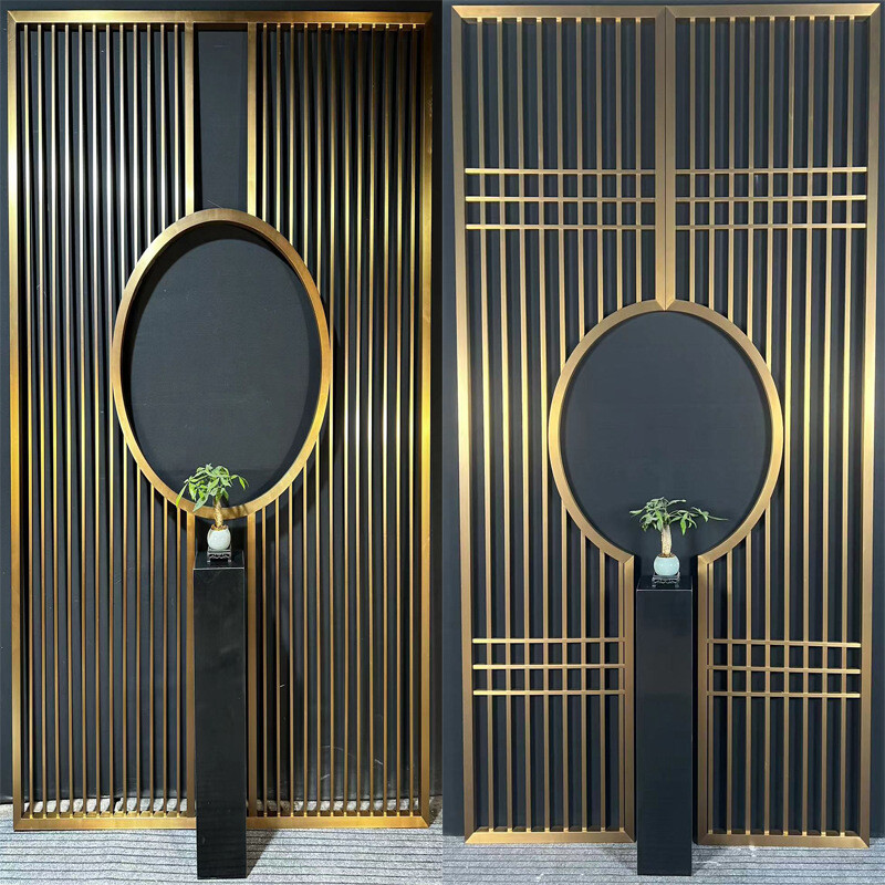 Titanium stainless steel screen, partition wall, light luxury living room, entrance hallway, lattice, modern and simple Chinese metal grille