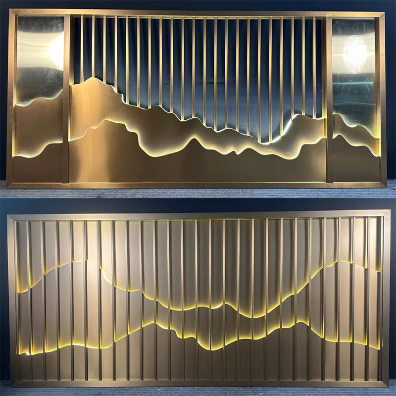 Stainless steel screen, hotel partition, aluminum carving, hollow metal rockery, grille, courtyard rockery decoration