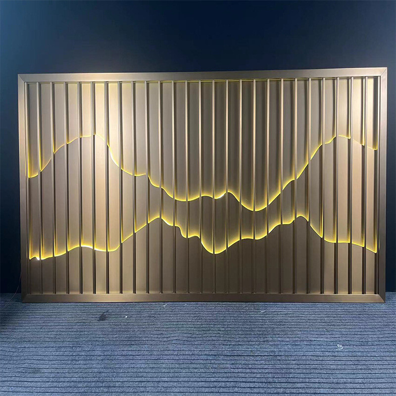 Stainless steel screen, hotel partition, aluminum carving, hollow metal rockery, grille, courtyard rockery decoration