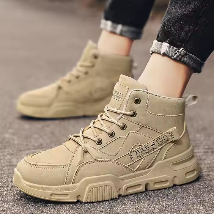 Mens High Top Shoes Light Thick Sole Anti Slip Waterproof and Wear-resistant Breathable Outdoor Running Shoes Safety Shoes