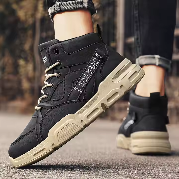 Mens High Top Shoes Light Thick Sole Anti Slip Waterproof and Wear-resistant Breathable Outdoor Running Shoes Safety Shoes