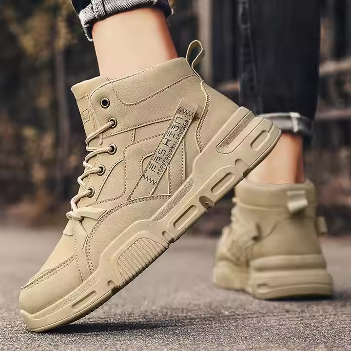 Mens High Top Shoes Light Thick Sole Anti Slip Waterproof and Wear-resistant Breathable Outdoor Running Shoes Safety Shoes