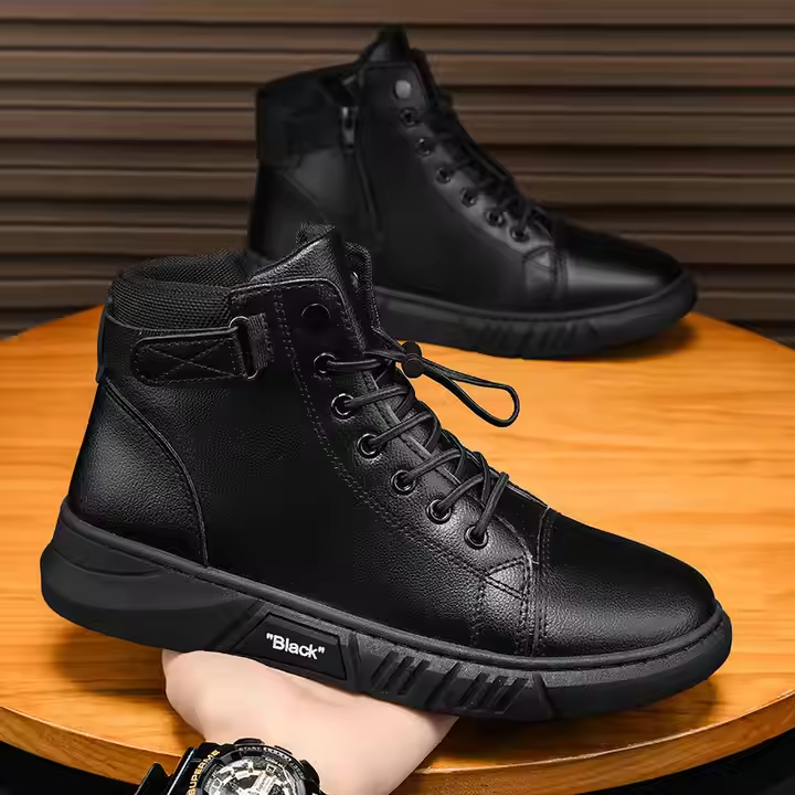 Men's Autumn New British Men's Boots Fashionable Casual High Top Men's Shoes Trendy Cargo Leather Boots