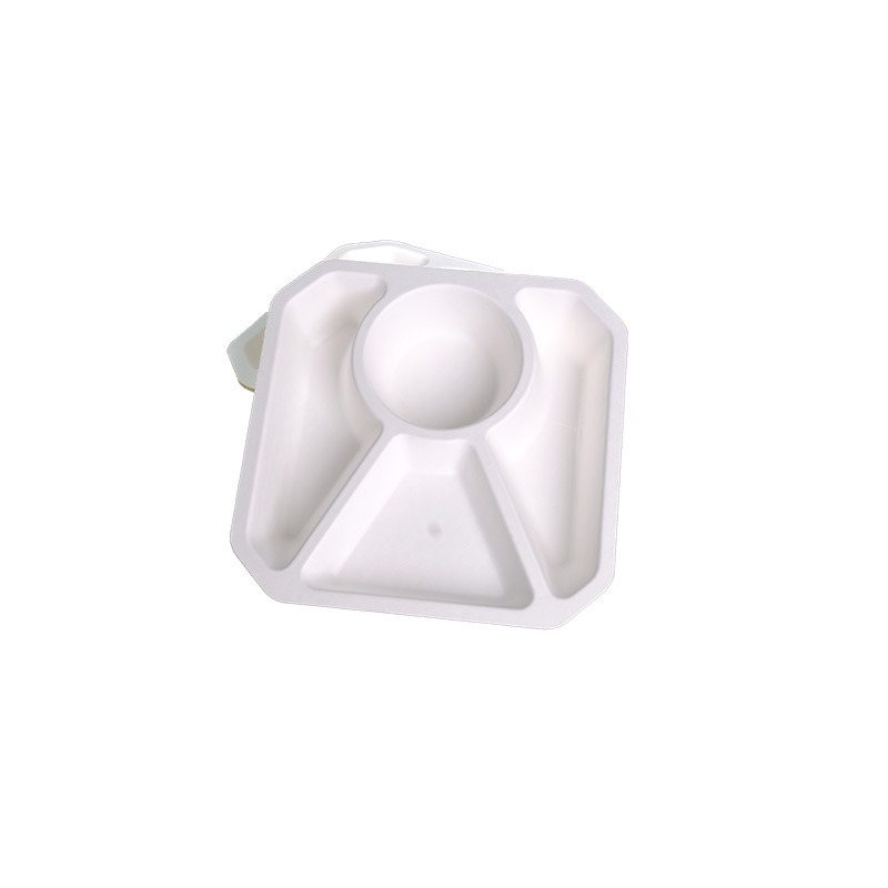 Environmentally friendly disposable fast food plates - four compartments paper plates with compartments, thickened pulp paper plates, eco-friendly fast food plates, serving plates for dishes.