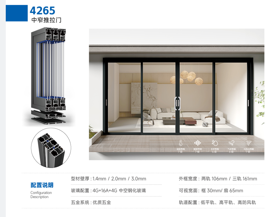 sliding window/Six-track ultra-narrow broken bridge sliding window
