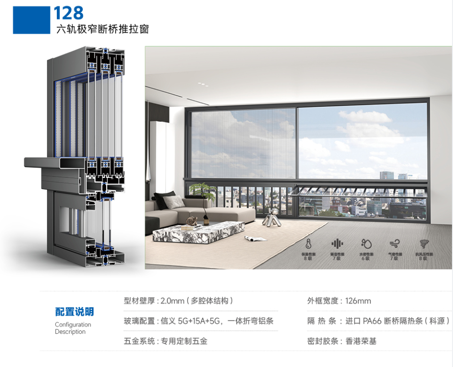 sliding window/Six-track ultra-narrow broken bridge sliding window
