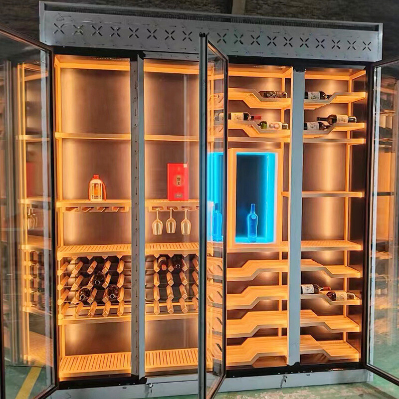 Oak thermostatic wine cabinet, villa wine shelf, red wine cabinet, private wine cellar, stainless steel wine cabinet