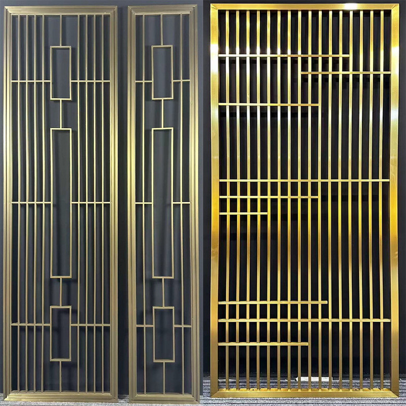 Titanium stainless steel screen, partition wall, light luxury living room, entrance hallway, lattice, modern and simple Chinese metal grille Titanium stainless steel screen, partition wall, light luxury living room, entrance hallway, lattice, modern and simple Chinese metal grille