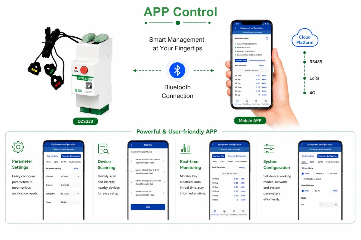 DZS320 Three phase din rail energy meter app control 2 DZS320 Three phase din rail energy meter app control 2