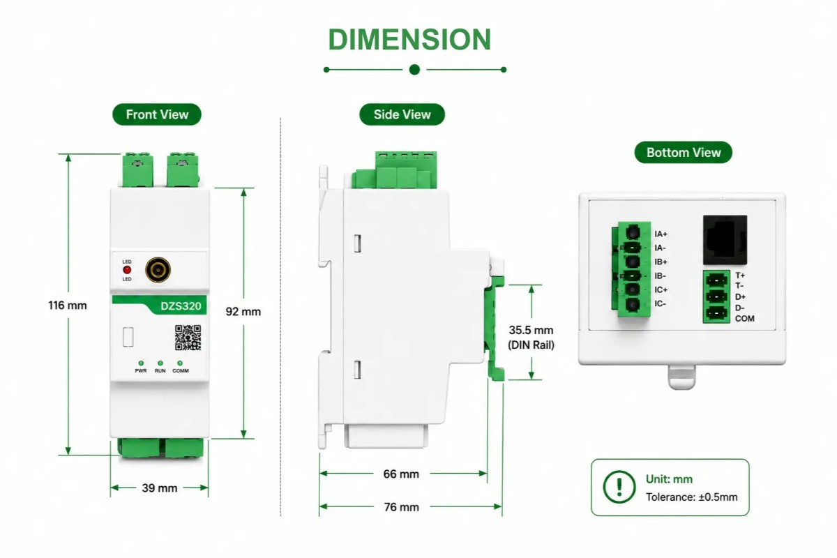 DZS320 Three phase din rail energy meter dimension 2 DZS320 Three phase din rail energy meter dimension 2