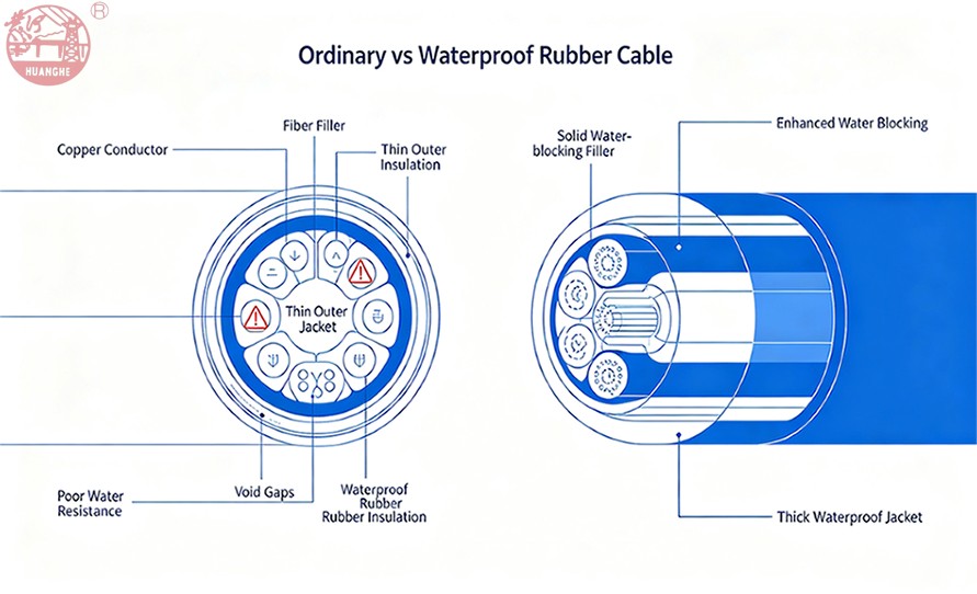 普通与防水橡胶电缆结构对比 Can waterproof rubber cables really be used underwater? Selection criteria for water related engineering