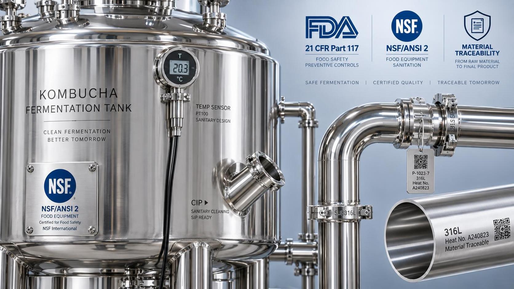 Kombucha Equipment Certification Requirements: FDA 21 CFR Part 117, NSF/ANSI 2, and Material Traceability Standards for Commercial Producers