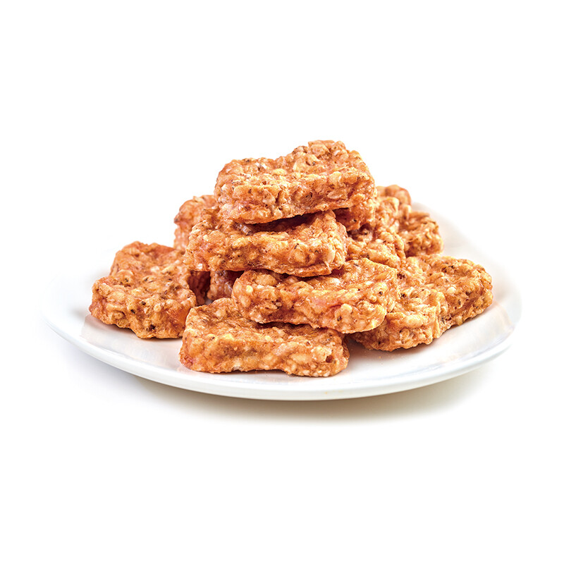 Chicken jerky with cooked brown rice bone