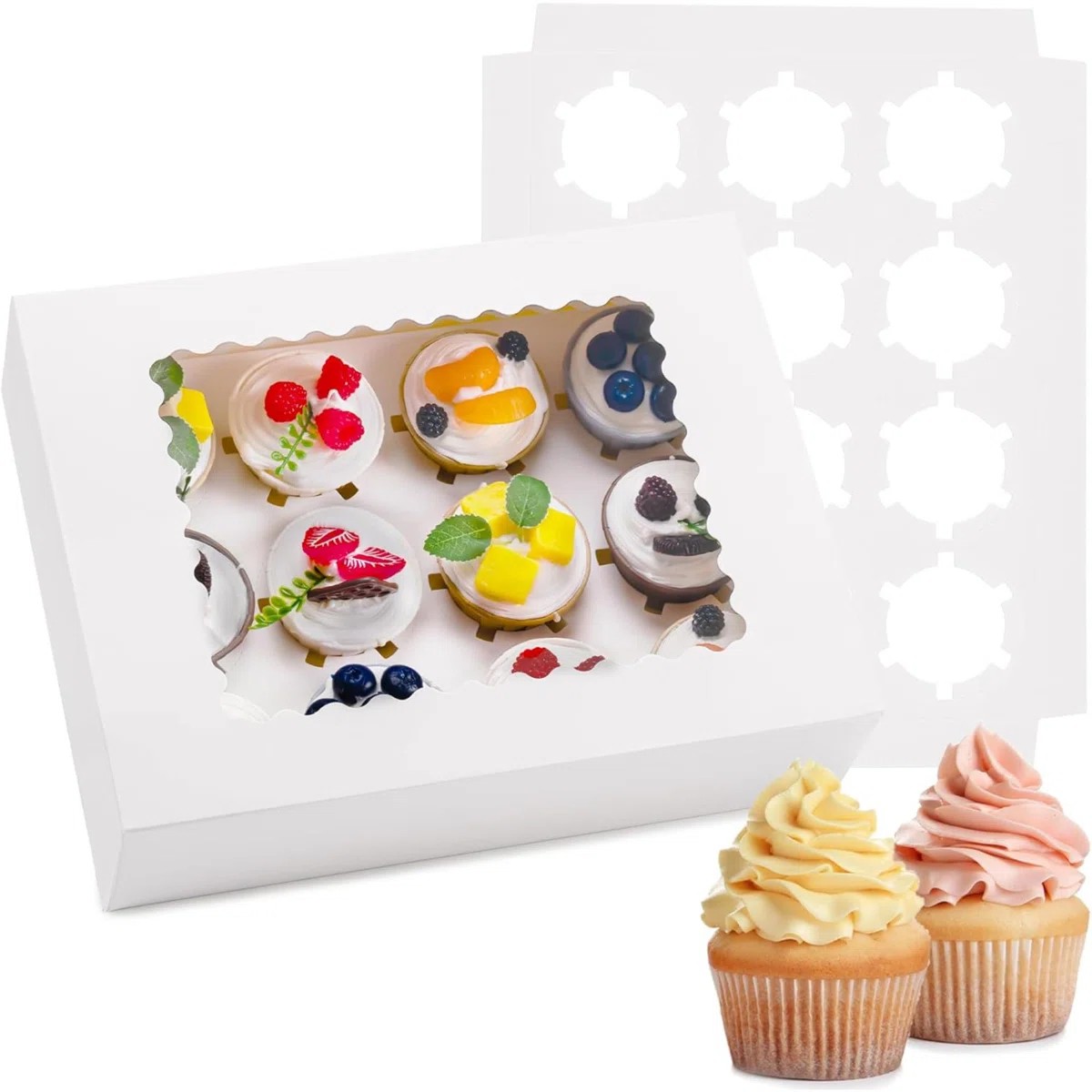 Cupcake+Boxes+Cupcake+Containers+With+Window+Food+Grade+Cupcake+Holder+Easy+Transport+And+Presentation++Ideal+For+Cupcakes+Desserts+And+More