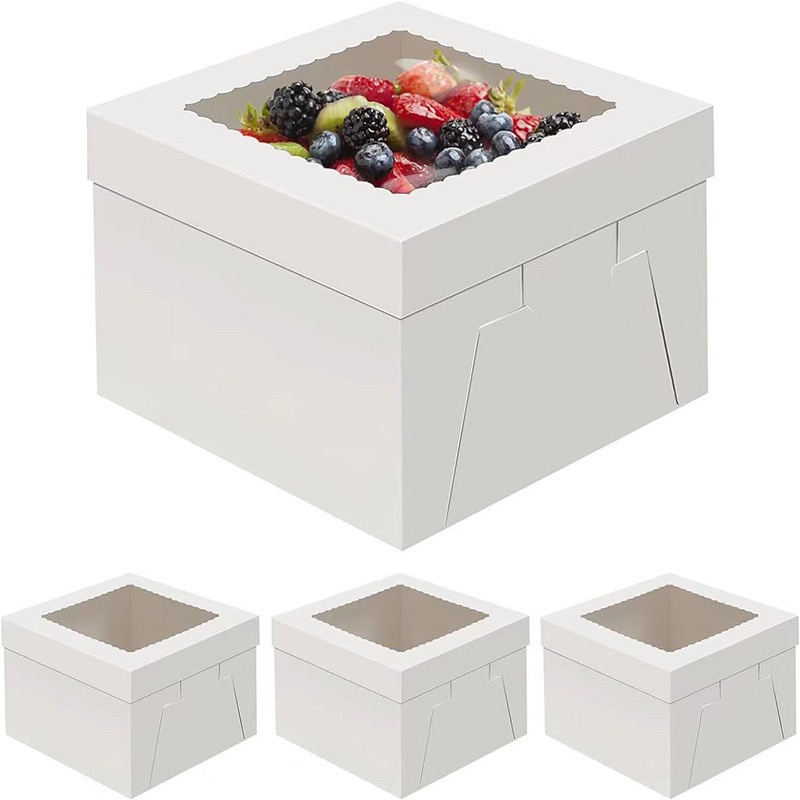 White Square Cake Box with Transparent Window