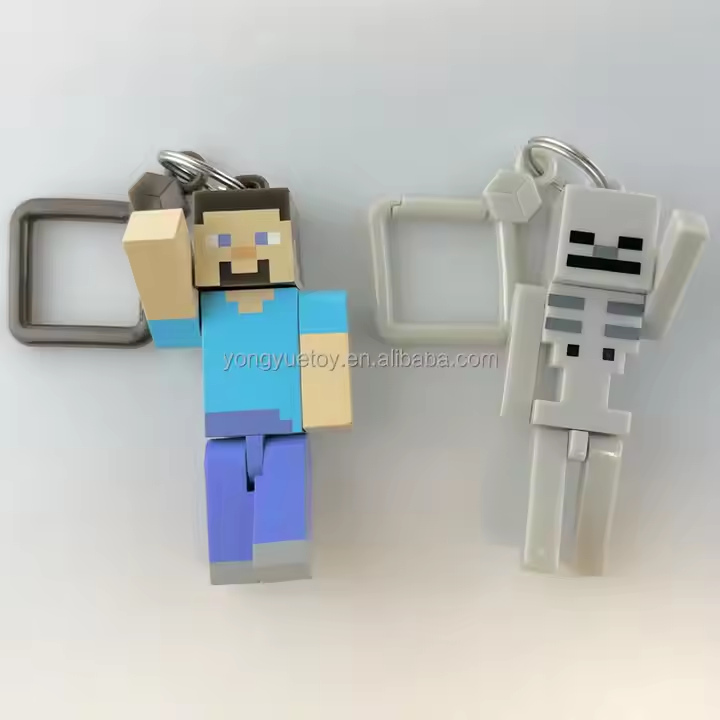 Custom Only 3D PVC Movie MC My World Movable Joint Keychain Plastic Resort Game Character Mini Figure Key Chain