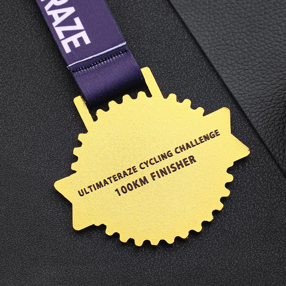 Manufacture No Minimum Order Uv Printing 3d logo Run and Bike Medal Gold Plated Cycling Challenge 100km Finisher Medal