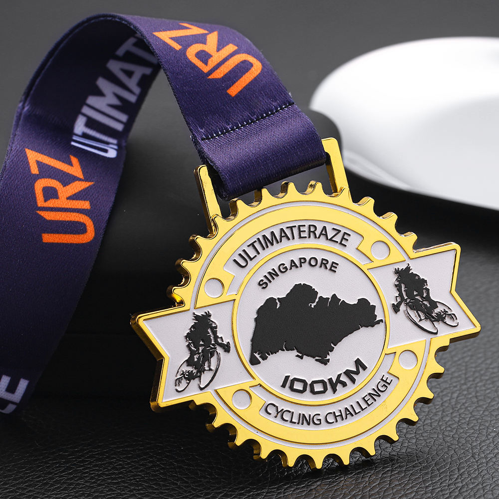 Manufacture No Minimum Order Uv Printing 3d logo Run and Bike Medal Gold Plated Cycling Challenge 100km Finisher Medal
