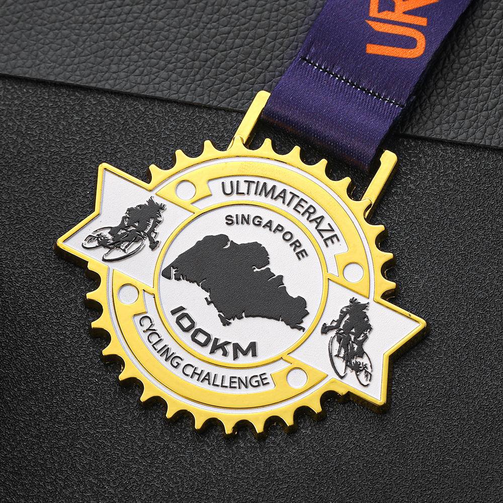 Manufacture No Minimum Order Uv Printing 3d logo Run and Bike Medal Gold Plated Cycling Challenge 100km Finisher Medal