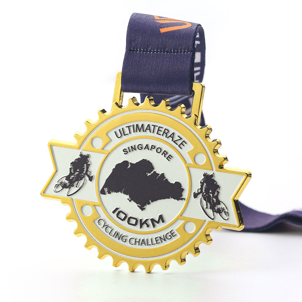 Manufacture No Minimum Order Uv Printing 3d logo Run and Bike Medal Gold Plated Cycling Challenge 100km Finisher Medal